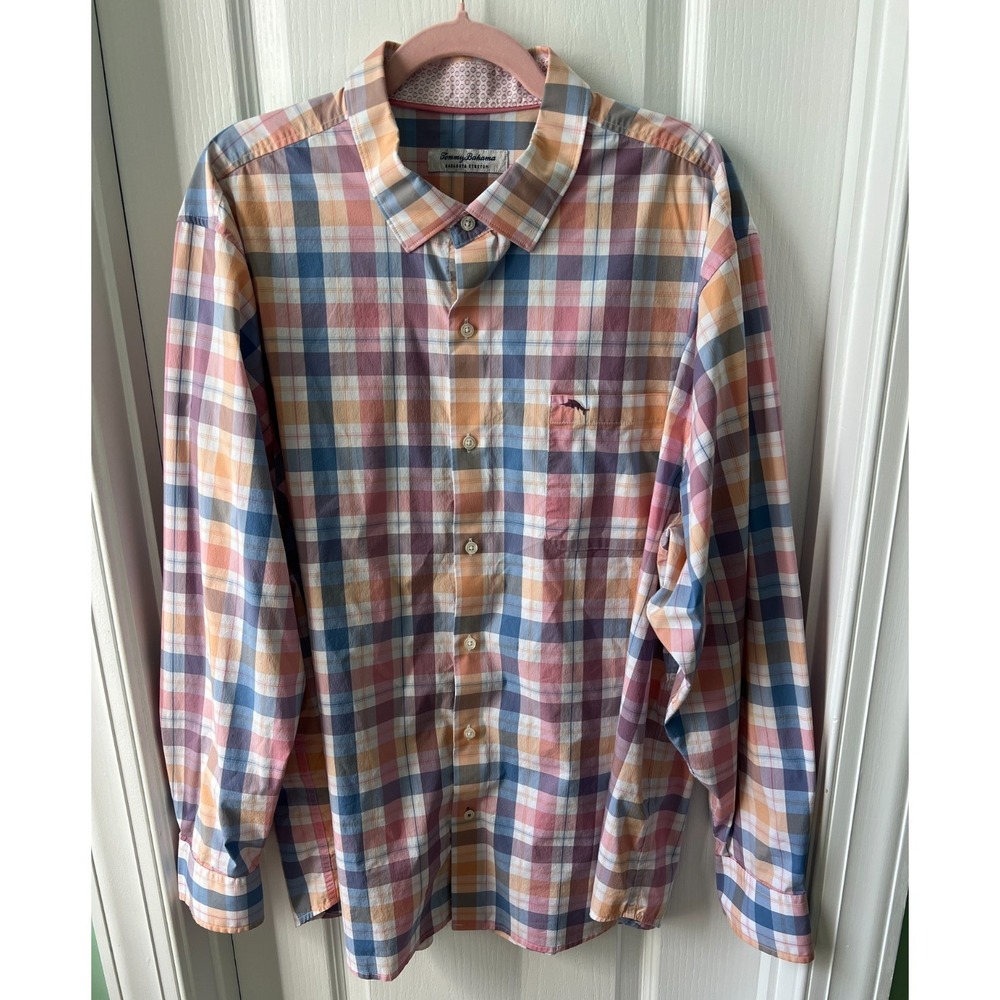 Tommy Bahama Sarasota Stretch Pastel Plaid Button Up Shirt Mens XXL TTG